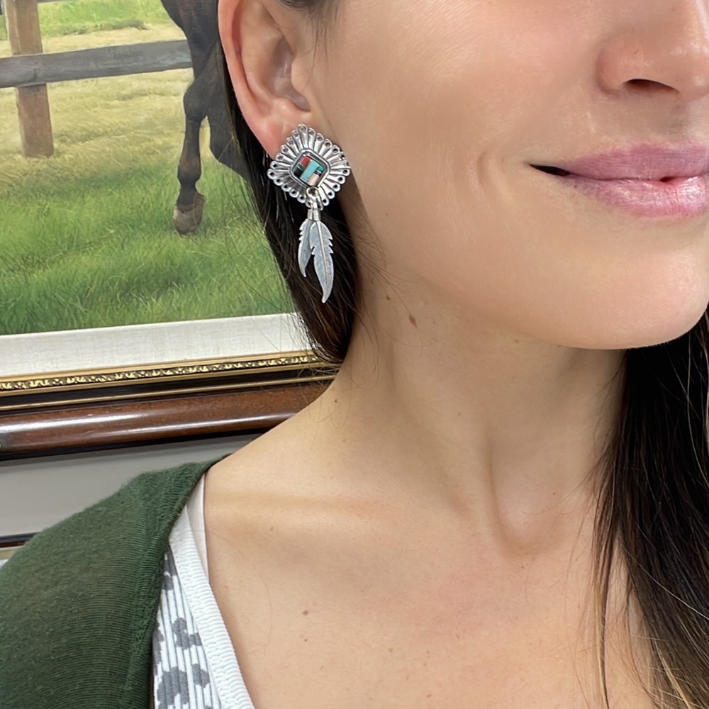 Sterling Silver Native American Dangle Earrings - image 2